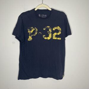 Polo Ralph Lauren Shirt Mens Small Blue P-32 Graphic Distressed Naval Military